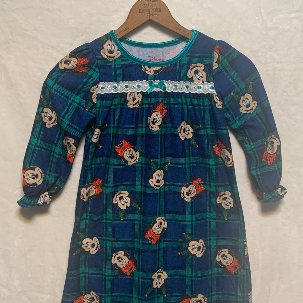 Vtg Disney Mickey Minnie Mickey Plaid Nightgown Dress PJs Sleepwear 4T Christmas - Picture 2 of 8